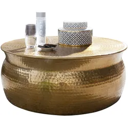 Kadima Design Orient Couchtisch: Handgefertigt, Hammerschlag-Aluminium, großzügige Ablagefläche. Gold, 75x75x31 cm