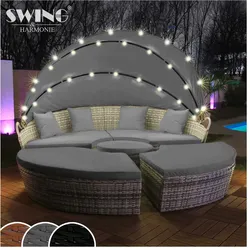 Swing&Harmonie LED - Sonneninsel Rattan Lounge Polyrattan Sitzgruppe Liege Insel inkl. Abdeckcover  - versch. Ausführungen