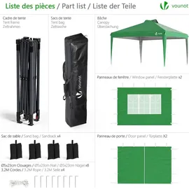 VOUNOT Pavillon 3 x 3 m inkl. 4 Seitenteile Grün/Grau