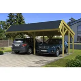 SKANHOLZ Doppelcarport Harz 6,24 x 2,19 m grün mit schwarzen Schindeln