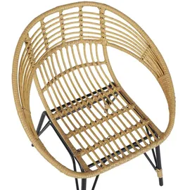 Beliani Balkonset Hellbraun Rattan Schwarzes Metall-Gestell Tisch mit 2 Sessel mit Sitzkissen Schwarz Terrasse Ausstattung Möbel Boho - Beige/Schwarz