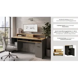OTTO home Schreibtisch OTTO HOME "Peoria Computertisch mit Monitoraufsatz & Towerfach, viel Stauraum", graphit, graphit, graphit, B:160cm H:91cm T:70cm, Tische, Schreibtisch, Büroschreibtisch, Gamingtisch mit Schublade, modern, Breite 160 cm