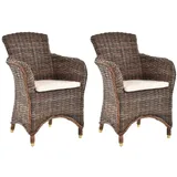 Set/2 Esszimmersessel Rattan mit Armlehnen Rattanstuhl Korbstuhl (Braun Natur)