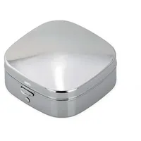kleine quadratische Pillendose verchromt 4.5 cm - Tablettendose mit 2 Fächer & Kunststoffeinsatz - Mini Pillenbox für unterwegs, die Handtasche, Hosentasche, als Geschenk