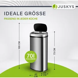Juskys Automatik Mülleimer 70 l Silber