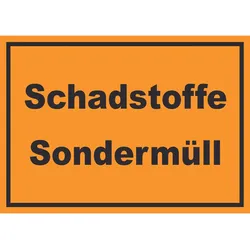 Schadstoffe Sondermüll Mülltrennung Schild mit Text waagerecht A6 Rückseite selbstklebend