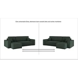 Kaiser Möbel Ecksofa mit schlaffunktion und bettkasten, Sofa L-form, Couch L-form BEST Dicker Cord Rechts Grün - dunkelgrün