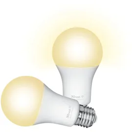 Trust E27 Smart Lampe, Dimmbar E27 LED Birne, Leuchtmittel für Alexa und Google Home, Kein Hub Erforderlich, 2.4GHz Glühbirne RGB, WI-Fi Lampe, Weiß - 2er-Pack