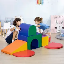 Homcom Bausteinset 7er-Set Schaumstoff Bausteine Riesenbausteine Bauklötze Bauspielzeug Schaumstoffblöcke für 1-3 Jahre alt Kinder Kunstleder EPE -