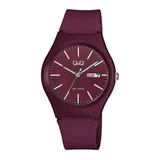 Q&Q Unisex - Uhr Silikonarmband Datumsanzeige Dornschließe 10 Bar (Bordeaux)
