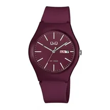 Q&Q Unisex - Uhr Silikonarmband Datumsanzeige Dornschließe 10 Bar (Bordeaux)