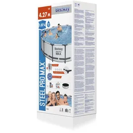 BESTWAY Steel Pro Max Frame Pool Set 427 x 107 cm lichtgrau inkl. Filterpumpe + Zubehör