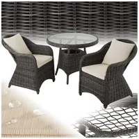 tectake Sitzgruppe Rattan Sitzgruppe, (Set., 3-tlg), Natur nachempfundenes Polyrattan - Wettertauglich grau
