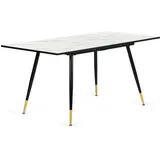 Urban Meuble Esstisch, Weiß, Schwarz, Gold, Holz, Metall, Marmor Optik, Rechteckig, 120x75x80 cm, Esszimmer, Tische, Esstische