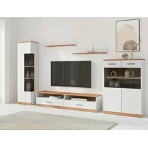OTTO home Wohnwand Ribe: 5teilig, Breite: 280cm,Fronten aus Massivholz,Korpus aus Melamin, (Set, 5-St), Glaseinsatz aus gehärtetem Glas, Einlegeböden teilweise verstellbar weiß