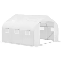 Outsunny Foliengewächshaus, 4,45 x 2,99 x 2,05 m Gewächshaus, Tomatenhaus mit UV-Schutz, Mesh-Fenster, Winddichtes Treibhaus für Garten, Balkon, Metall, Weiß