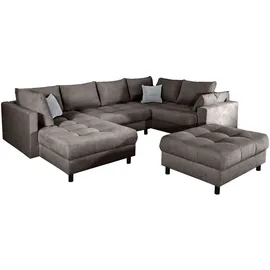 Collection AB Wohnlandschaft COLLECTION AB "Toni U-Form, B: 298 cm", anthrazit, B:298cm H:44cm T:203cm, 95%Polyester;5%Nylon, Sofas, Wohnlandschaft, Set: Sofa & Hocker, 2 Zierkissen, Federkern