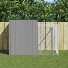 vidaXL Hundehütte mit Auslauf Hellgrau 214x865x181 cm Verzinkter Stahl