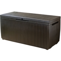 Keter Springwood Plastic Deck Storage Container Box Outdoor Patio Garden Furniture 80 Gal, Brown
