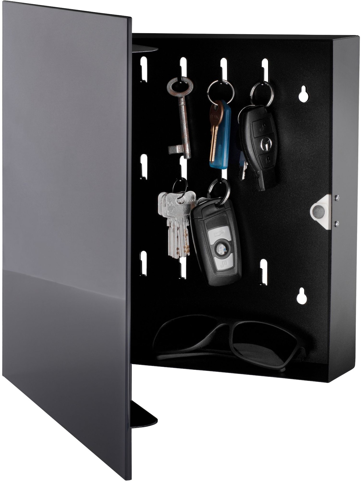 Schlüsselkasten mit Glasmagnettafel, 33 x 33 x 6,8 cm inkl. 6 Magneten