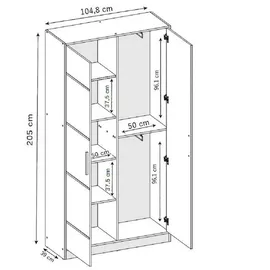 kier furniture Kleiderschrank Weiß Holzwerkstoff, 105x205x39 cm, Schlafzimmer Kleiderschränke, Drehtürenschränke