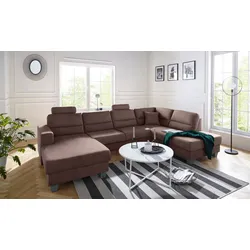 Wohnlandschaft TRENDMANUFAKTUR "Chamber, U-Form", braun, B:310cm H:85cm T:203cm, Sofas, inklusive zwei Kopfstützen, wahlweise mit Bettfunktion