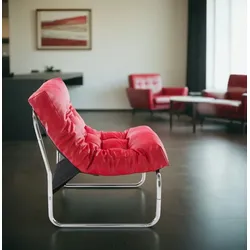 Kadima Design Modularer Lounge Sessel Konferenz Retro  73x60x76cm Kunstleder Chromgestell  Rot  Clip System für Loungebereiche  Rixal Kollektion