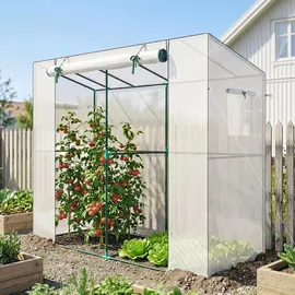 Outsunny Gewächshaus mit Rolltür Winterfest Foliengewächshaus aus Stahl, Treibhaus Weiß
