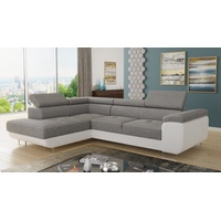 Sofnet Ecksofa Caris mit Schlaffunktion und einstellbare Kopfstützen, Wohnlandschaft mit Bettkasten, Couch, Sofa, (Weiß + Grau ... - Weiß/Grau