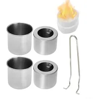 Bioethanol-Brenner-Topf-Set, mit 4 Brennkammern, Fiberglaswolle und Zange für Tischkamin, DIY, Ethanol-Feuerbau (Typ 3–8 cm)