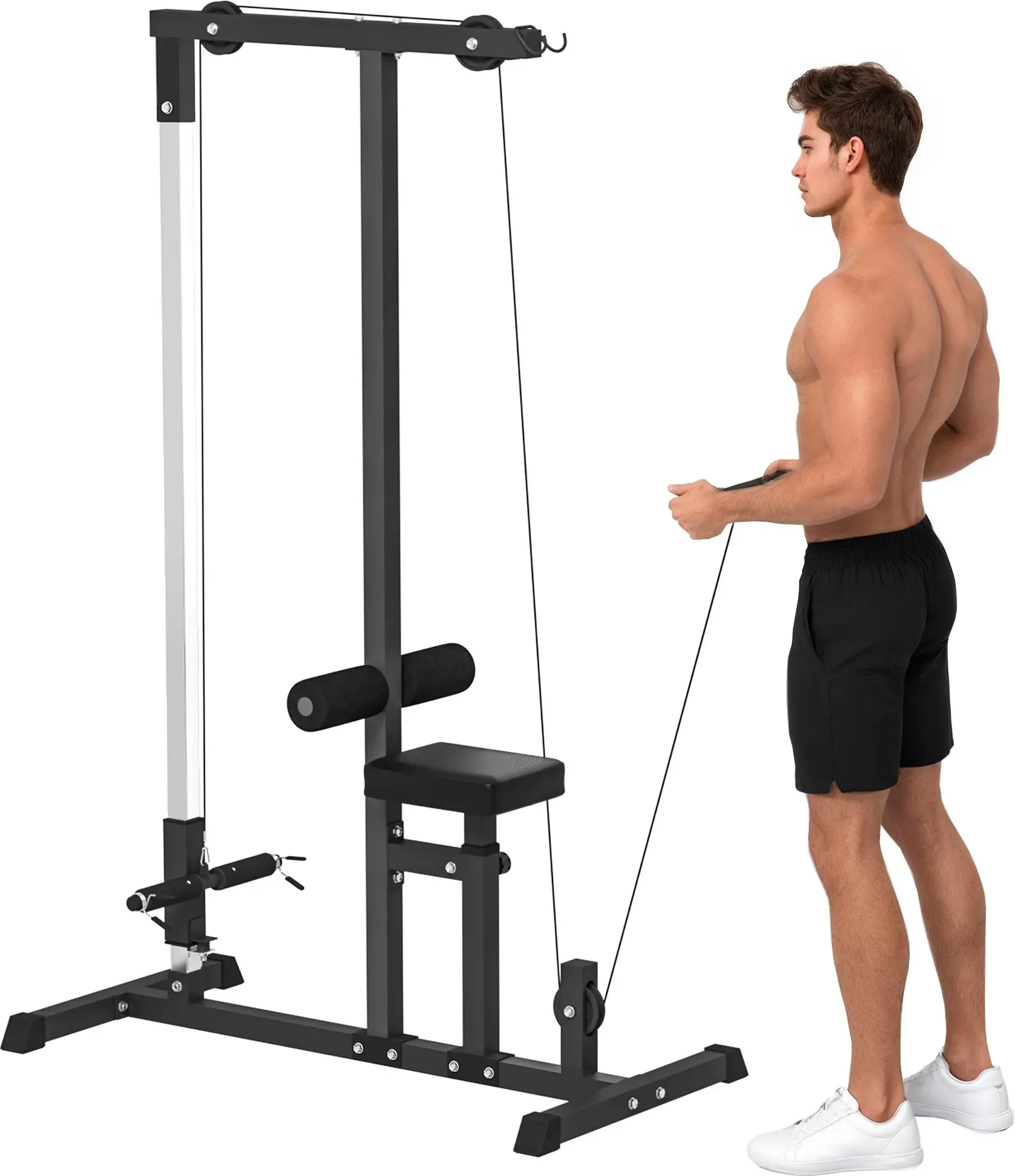 HOMCOM Kraftstation  Multifunktionale Fitnessstation mit verstellbarem Sitz & Riemenscheibe, Stahl, Schwarz, 107x120x190cm  Aosom
