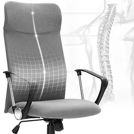 Songmics Bürostuhl, ergonomischer Schreibtischstuhl, Drehstuhl, gepolsterter Sitz, höhenverstellbar und neigbar, bis 120 kg belastbar, grau Stoff, mit Kopfstütze,