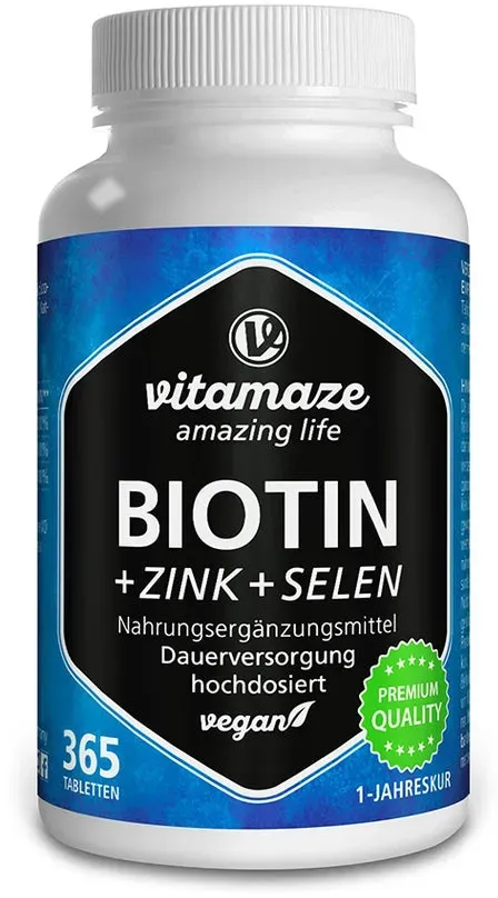 Biotin 10 mg hochdosiert + Zink + Selen Tabletten 365 St