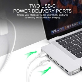 Hyper HyperDrive USB C Hub 8-in-2 Sanho Typ C MacBook Pro Hub mit HDMI-Mini-Diaplay-Anschluss Thunderbolt 3 USB-C 3.1 Stromversorgung SD/MicroSD-Kartenleser für MacBook Pro & Air 13 "15" Silber