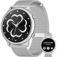 Smartwatch Damen, Smartwatch für Damen, Sportuhr mit Pulsfrequenz Fitnessuhr, DIY Zifferblatt, Schlafüberwachung Schrittzähler für Android iOS - Silber