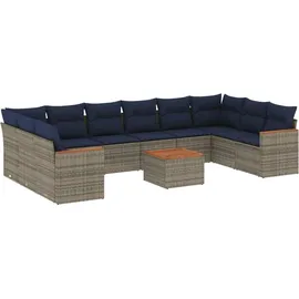 vidaXL Gartensofa-Set mit Kissen, grau, Polyrattan