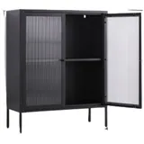 Coemo Highboard Tokio 90x35x110cm aus Metall mit Glastüren