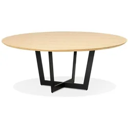Kadima Design Runder Esstisch Beige | 140cm Durchmesser | Naturholzoptik | Metallgestell | Großzügig | Wohnzimmer