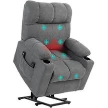 Homcom Fernsehsessel mit Aufstehhilfe Samtoptik 95 x 109 x 91 cm Grau elektrisch mit Liegefunktion und Massagefunktion