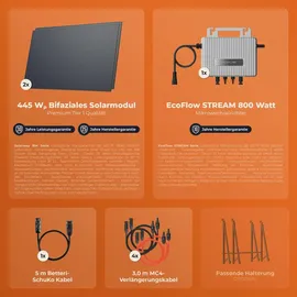 Solarway Balkonkraftwerk Monokristallin 800 W inkl. EcoFlow Stream 800 W Wechselrichter