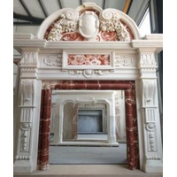 Casa Padrino Luxus Barock Kaminumrandung Weiß / Rot 208 x 38 x H. 243 cm - Prunkvolle Kaminumrandung aus hochwertigem Marmor - Marmor Möbel im Barockstil