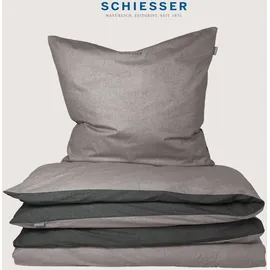 SCHIESSER Doubleface Renforcé silber/schwarz 135 x 200 cm + 80 x 80 cm