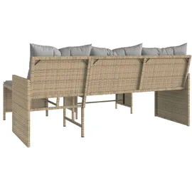 vidaXL Gartensofa in L-Form mit Tisch und Kissen Beige Poly Rattan