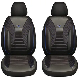 BREMER SITZBEZÜGE Maß Auto Schonbezüge kompatibel mit Kia Stonic Fahrer & Beifahrer Set ab 2017 / Auto Schonbezug Velour Kunstleder Set 2er Pack in Schwarz/Blaue Naht (PS806)