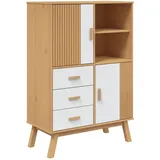 vidaXL Highboard OLDEN Weiß und Braun 85x43x125 cm Massivholz Kiefer