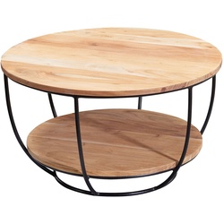 KADIMA DESIGN Industrial Couchtisch aus Akazienholz, schwarze Edelstahlbeine, handgefertigt.
