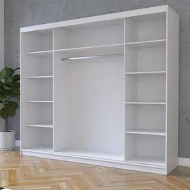 fabryka mebli idźczak Schwebetürenschrank Kleiderschrank Schrank 250cm Weiss/Weiß mit Spiegel, Alba - Weiß