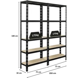 Proregal Schwerlastregal Stahl 180x75x30 cm schwarz