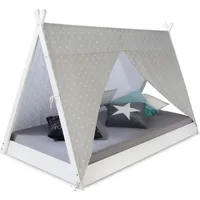 Homestyle4u 1847, Kinderbett 90x200 Tipi Bett Holzbett Weiß Lattenrost - Weiß