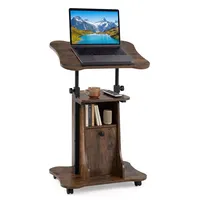 Costway Mobiler Stehpult 55x40cm, höhenverstellbarer Rednerpult mit Rollen, neigbarer Tischplatte & offenen Fächern, Schreibpult zum Stehen/Sitzen - Braun